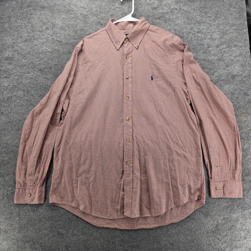 Ralph Lauren Shirt Mens Large Brown Check Long Sleeve Button Down Cotton Woven